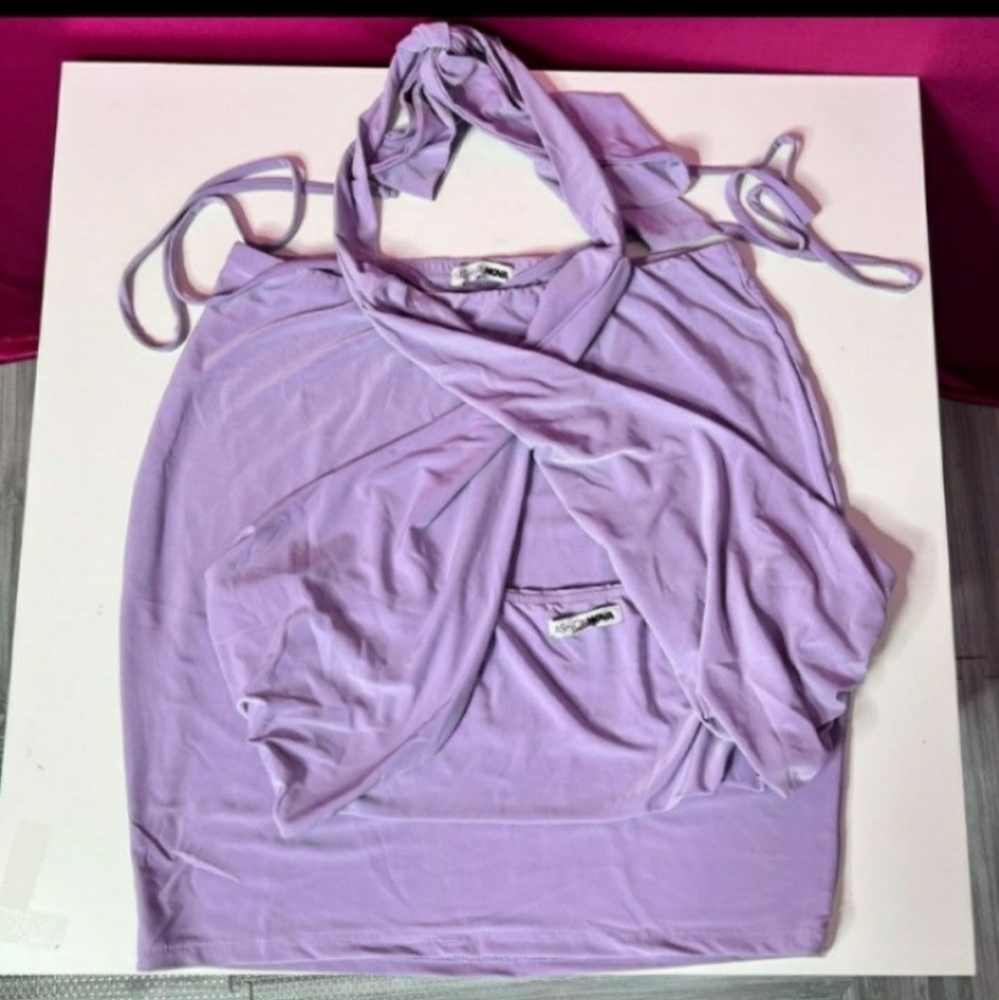 🆕Purple Lilac Sexy Two Piece Open Front Halter Top & Skirt Dress Set    Size M - Picture 12 of 13